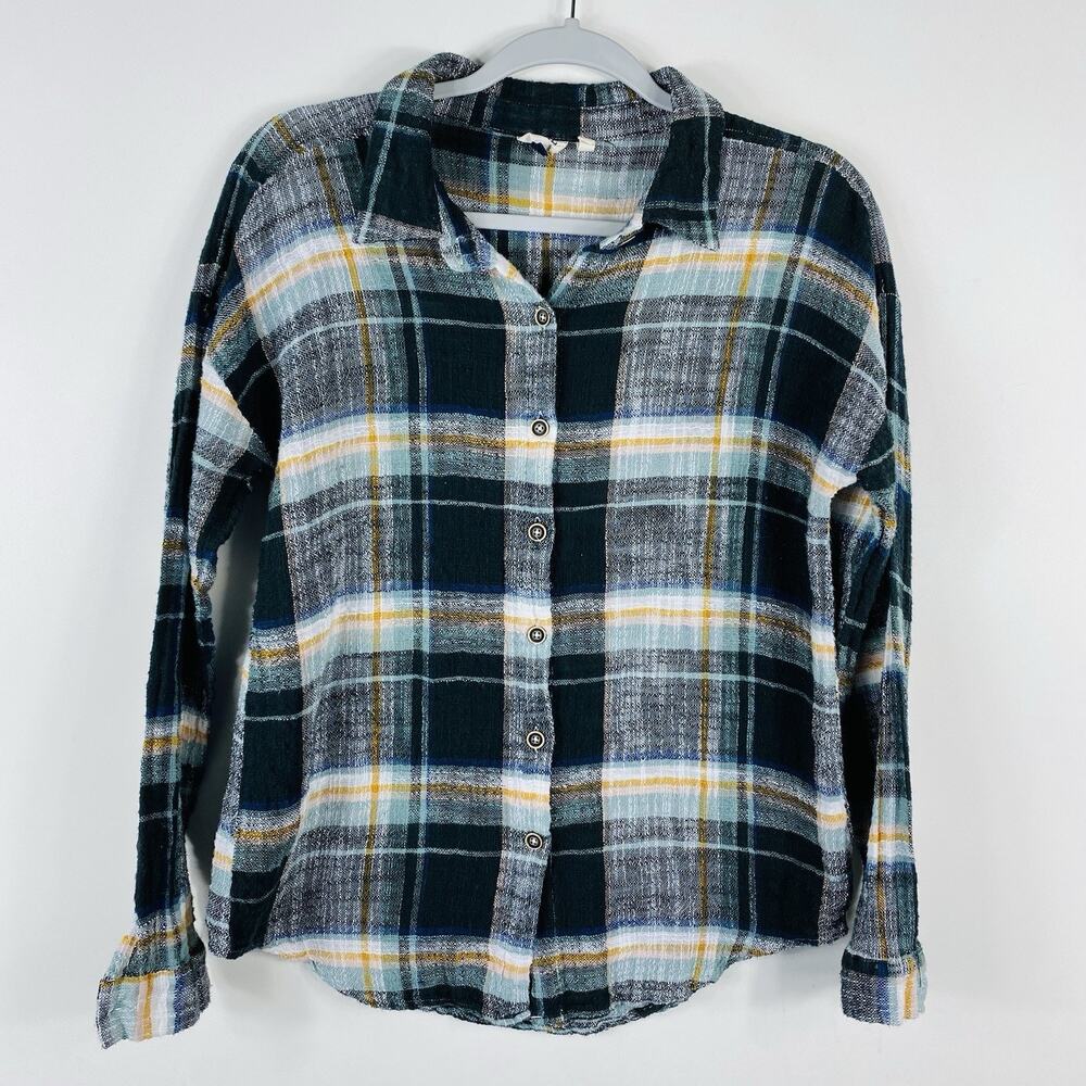 BKE Top Small Plaid Textured Long Sleeve Button Shirt 100% Cotton